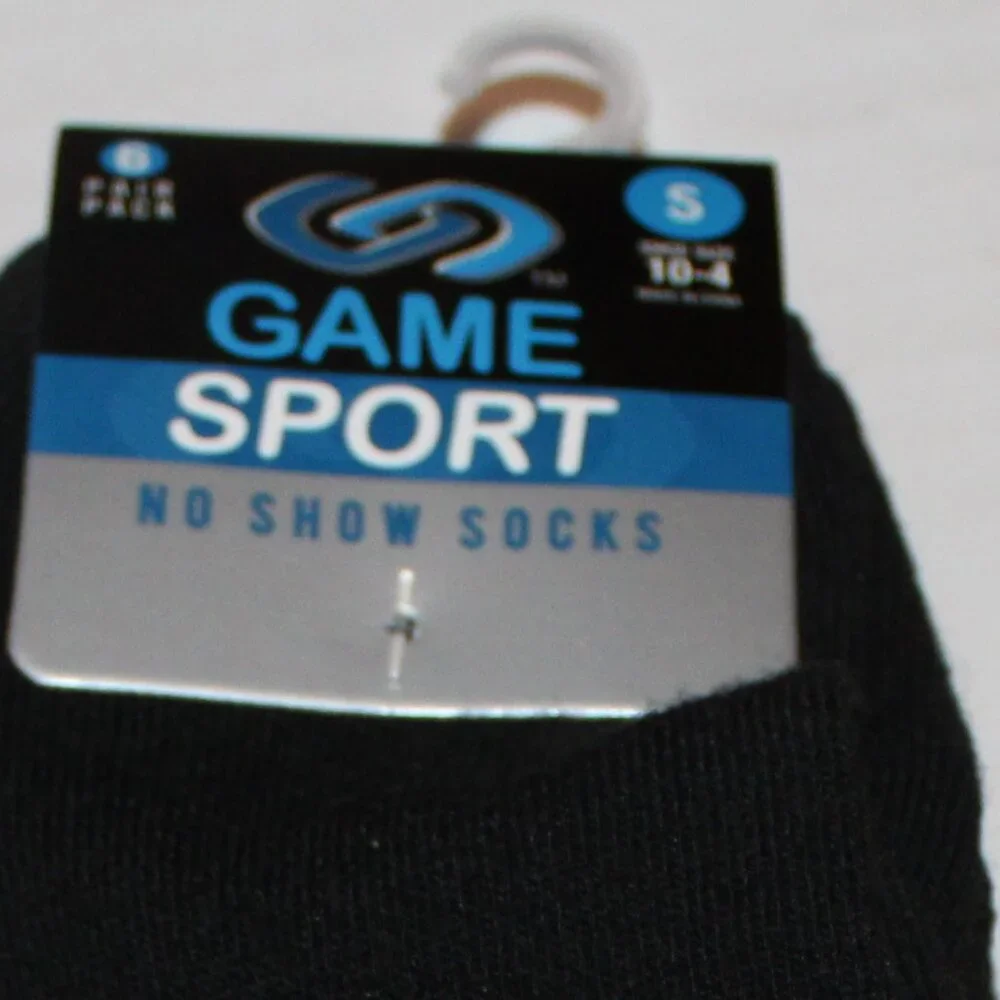 New Black Game Sport No Show Socks 6 Pack Kids Size Small S 10-4 Poly Spandex